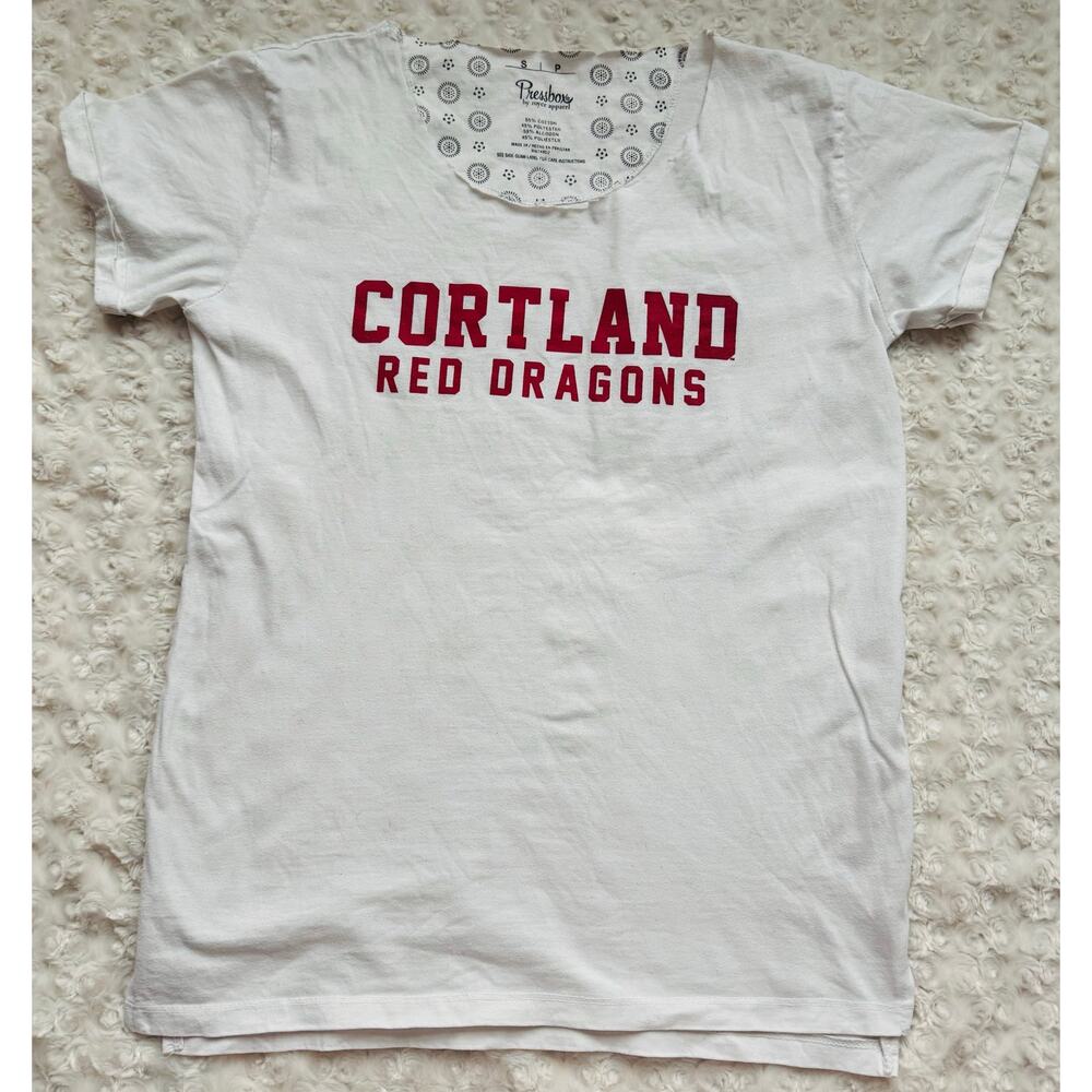Pressbox Women White Cortland Red Dragons VTG Boyfriend Oversized Slub T-Shirt S